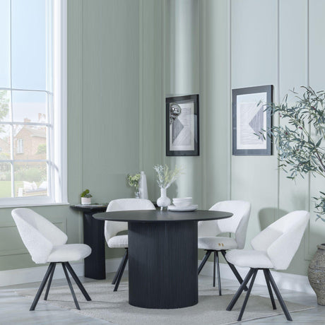 Bern Fluted Black 4 Seater Round Dining Set - 4 Ion Cream Velvet Fabric Swivel Dining Chair-5