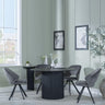 Bern Fluted Black 4 Seater Round Dining Set - 4 Ion Dark Grey Velvet Fabric Swivel Dining Chair-2