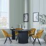 Bern Fluted Black 4 Seater Round Dining Set - 4 Ion Mustard Velvet Fabric Swivel Dining Chair-4