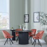 Bern Fluted Black 4 Seater Round Dining Set - 4 Ion Orange Velvet Fabric Swivel Dining Chair-3