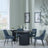 Bern Fluted Black 4 Seater Round Dining Set - 4 Peyton Blue Fabric Dining Chair