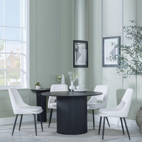 Bern Fluted Black 4 Seater Round Dining Set - 4 Peyton Cream Fabric Dining Chair-4