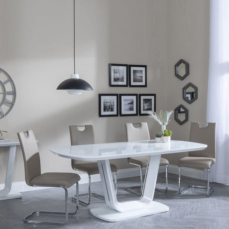 Clearance - Athos White Glass Dining Set - Bianco Beige Faux Leather Dining Chair-3
