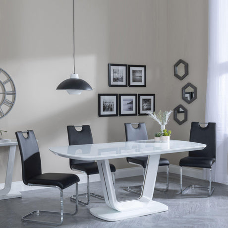 Clearance - Athos White Glass Dining Set - Bianco Black Faux Leather Dining Chair-2