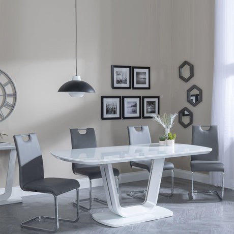 Clearance - Athos White Glass Dining Set - Bianco Grey Faux Leather Dining Chair-3