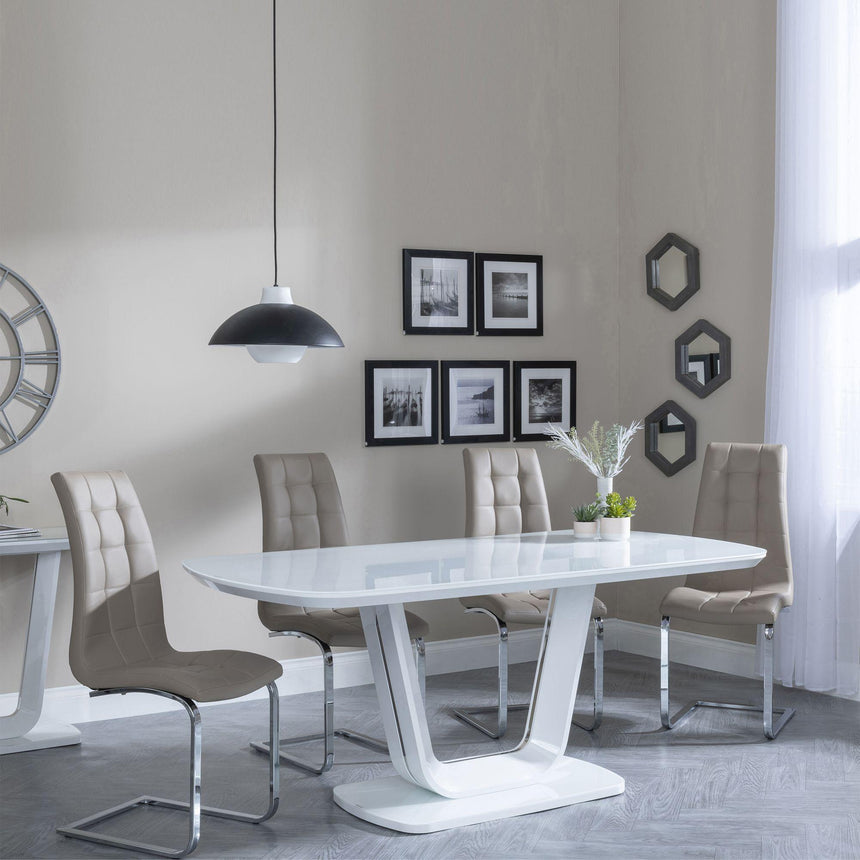 Athos White Gloss Dining Set - Jamison Beige Faux Leather Dining Chair-2