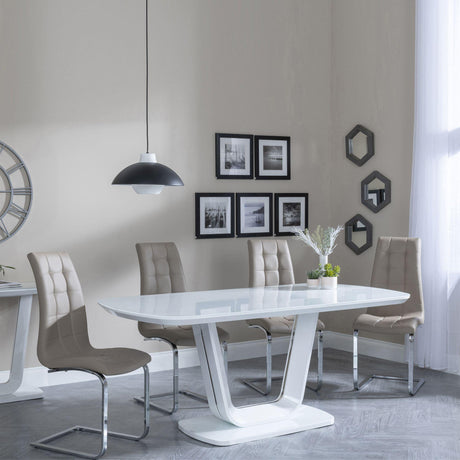 Clearance - Athos White Glass Dining Set - Jamison Beige Faux Leather Dining Chair-3