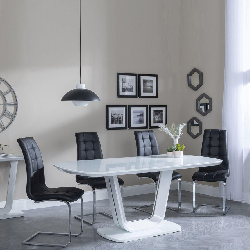 Athos White Gloss Dining Set - Jamison Black Faux Leather Dining Chair-3