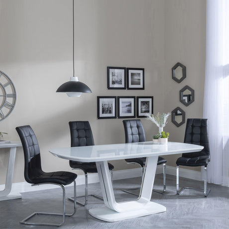 Clearance - Athos White Glass Dining Set - Jamison Black Faux Leather Dining Chair