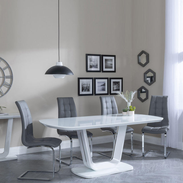 Athos White Gloss Dining Set - Jamison Grey Faux Leather Dining Chair