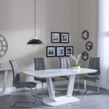 Clearance - Athos White Glass Dining Set - Jamison Grey Faux Leather Dining Chair-2