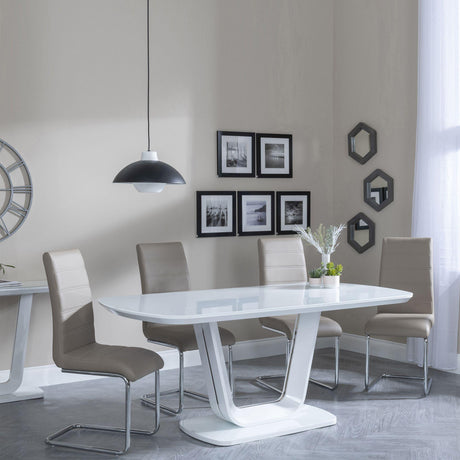 Clearance - Athos White Glass Dining Set - Roma Beige Faux Leather Dining Chair-2