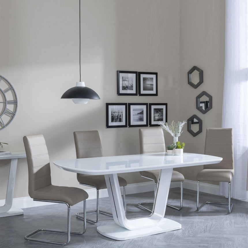 Clearance - Athos White Glass Dining Set - Roma Beige Faux Leather Dining Chair-2