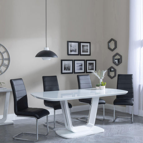 Clearance - Athos White Glass Dining Set - Roma Black Faux Leather Dining Chair-3