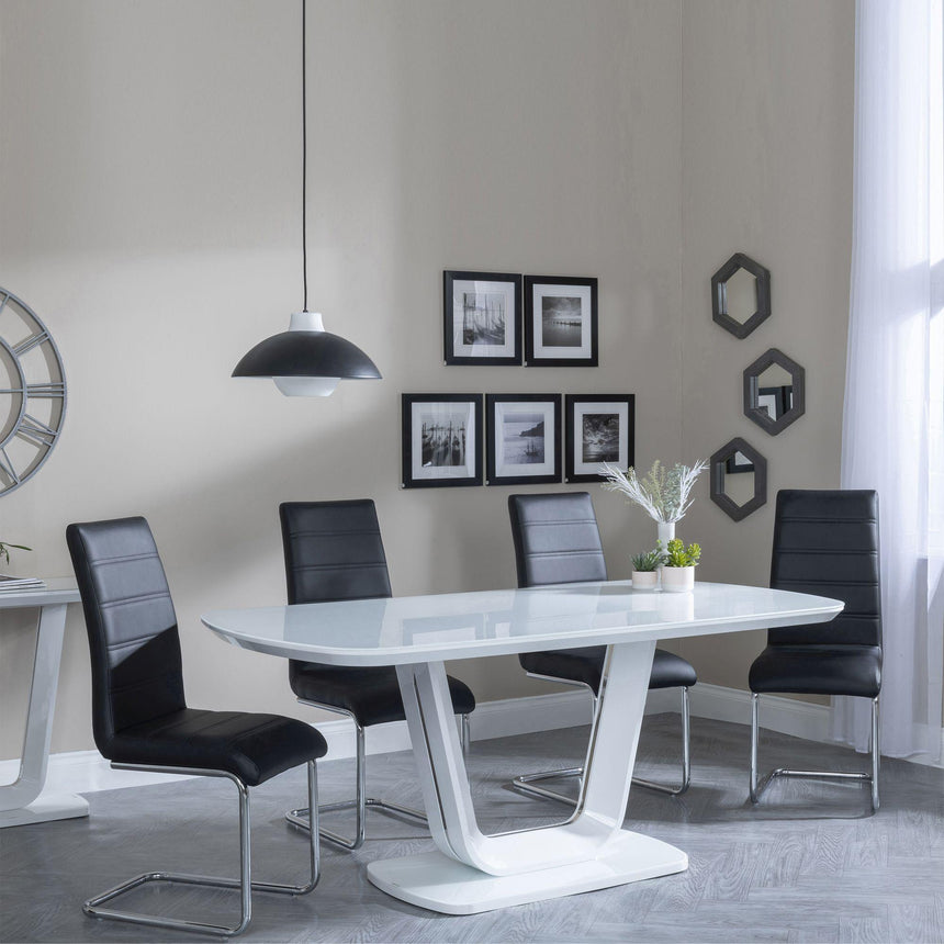 Clearance - Athos White Glass Dining Set - Roma Black Faux Leather Dining Chair-3