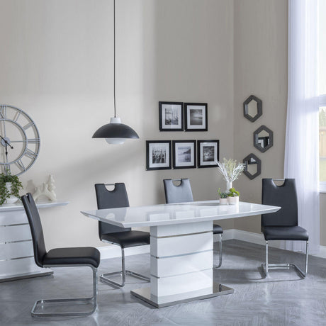 Rimini White Gloss Dining Set - Bianco Black Faux Leather Dining Chair