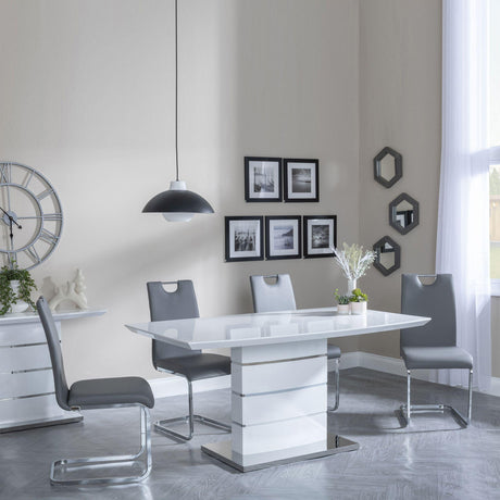 Rimini White Gloss Dining Set - Bianco Grey Faux Leather Dining Chair-2