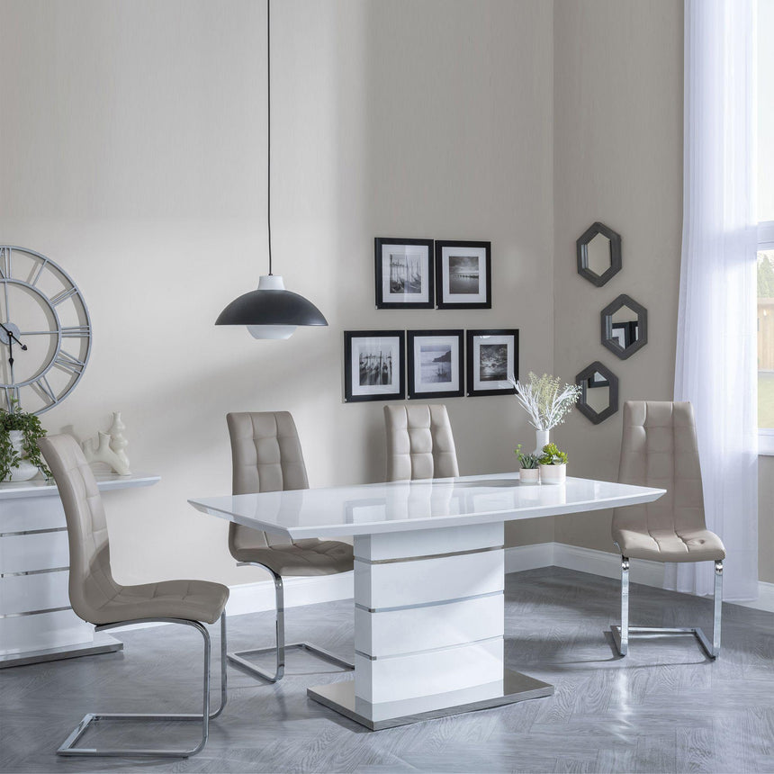 Rimini White Gloss Dining Set - Jamison Beige Faux Leather Dining Chair-2