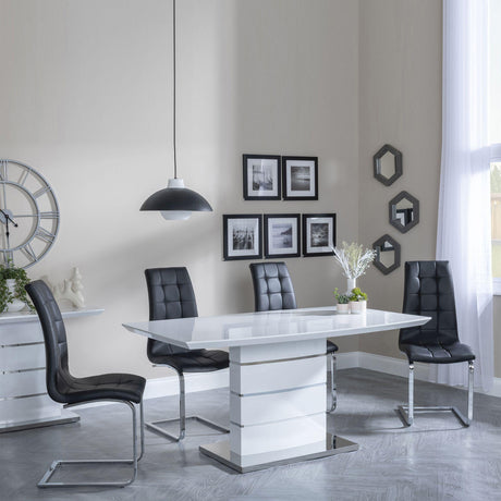 Rimini White Gloss Dining Set - Jamison Black Faux Leather Dining Chair-3