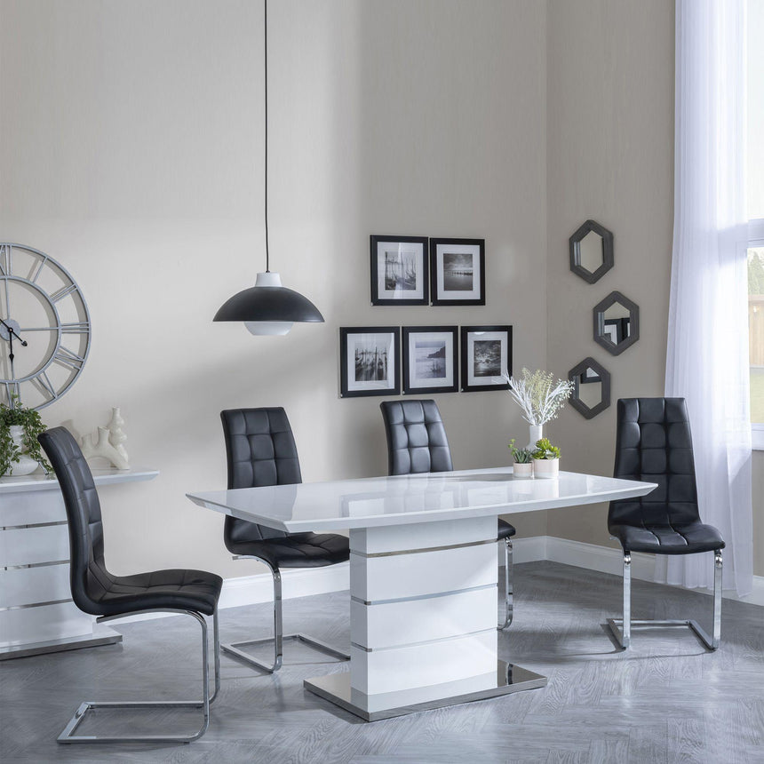 Rimini White Gloss Dining Set - Jamison Black Faux Leather Dining Chair-3