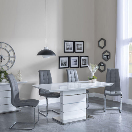 Rimini White Gloss Dining Set - Jamison Grey Faux Leather Dining Chair