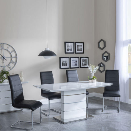 Rimini White Gloss Dining Set - Roma Black Faux Leather Dining Chair-2