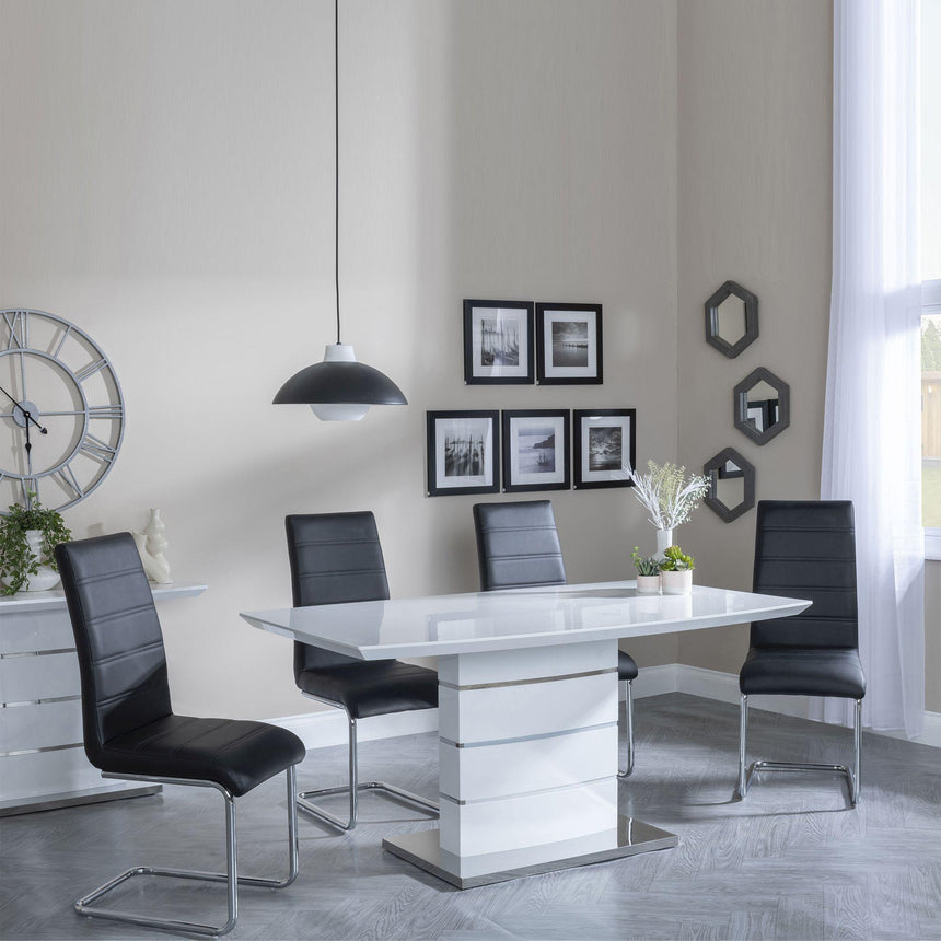 Clearance - Rimini White Gloss Dining Set - Roma Black Faux Leather Dining Chair-3