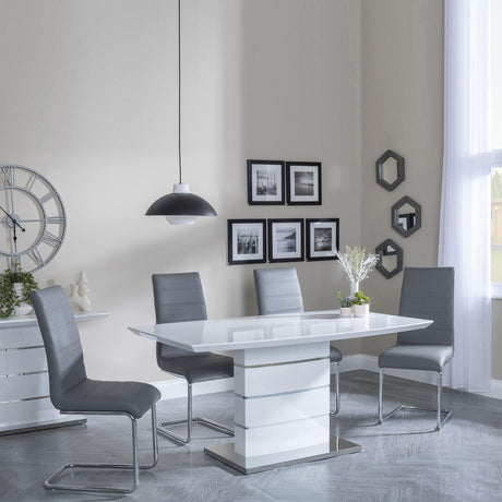 Rimini White Gloss Dining Set - Roma Grey Faux Leather Dining Chair-3