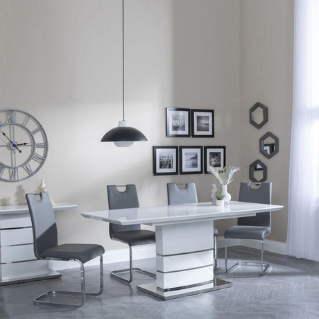 Rimini White Gloss Extending Dining Set - Bianco Grey Faux Leather Dining Chair-2