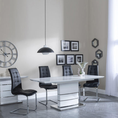 Rimini White Gloss Extending Dining Set - Jamison Black Faux Leather Dining Chair-3