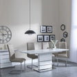 Rimini White Gloss Extending Dining Set - Roma Beige Faux Leather Dining Chair