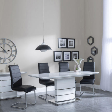 Rimini White Gloss Extending Dining Set - Roma Black Faux Leather Dining Chair-2