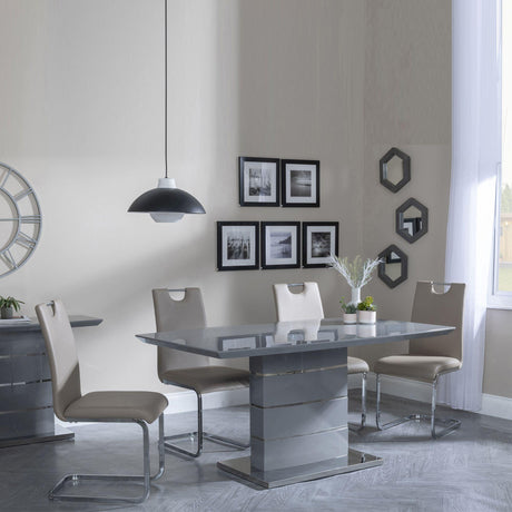 Rimini Grey Gloss Dining Set - Bianco Beige Faux Leather Dining Chair-3