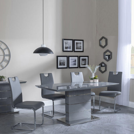 Rimini Grey Gloss Dining Set - Bianco Grey Faux Leather Dining Chair-2