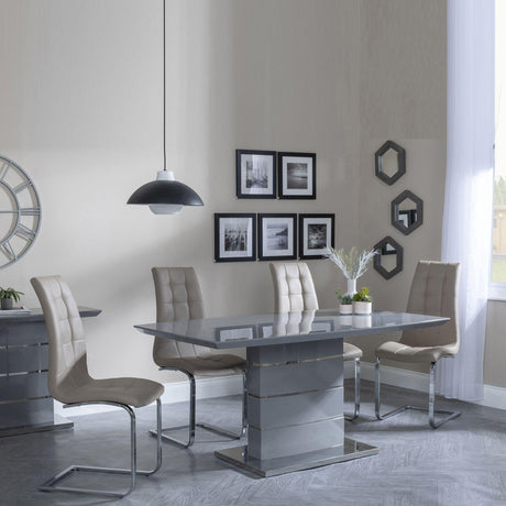 Rimini Grey Gloss Dining Set - Jamison Beige Faux Leather Dining Chair-2