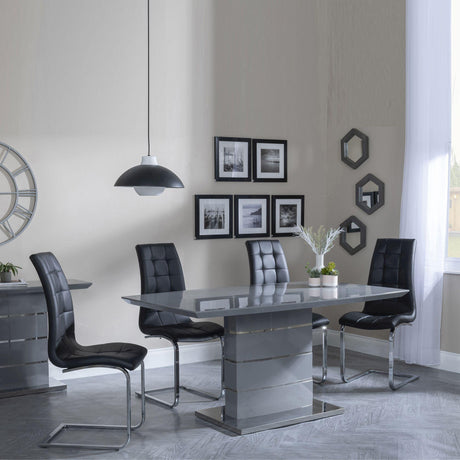 Rimini Grey Gloss Dining Set - Jamison Black Faux Leather Dining Chair-3