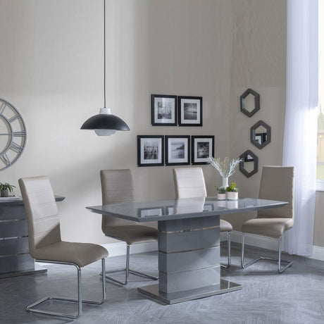 Rimini Grey Gloss Dining Set - Roma Beige Faux Leather Dining Chair