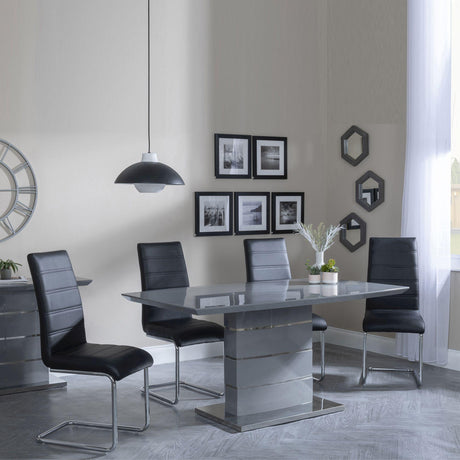 Rimini Grey Gloss Dining Set - Roma Black Faux Leather Dining Chair-2