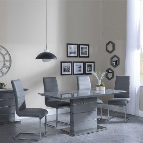 Rimini Grey Gloss Dining Set - Roma Grey Faux Leather Dining Chair-3