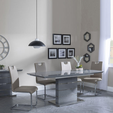 Rimini Grey Gloss Extending Dining Set - Bianco Beige Faux Leather Dining Chair-3