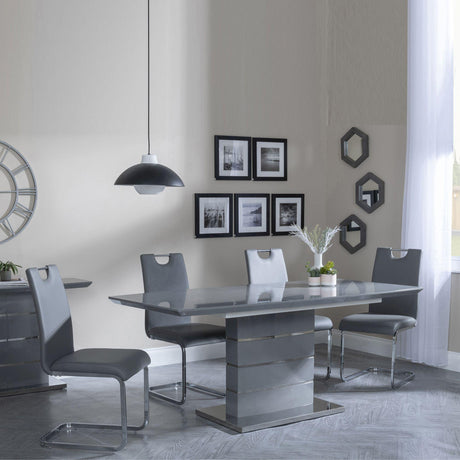 Rimini Grey Gloss Extending Dining Set - Bianco Grey Faux Leather Dining Chair-2
