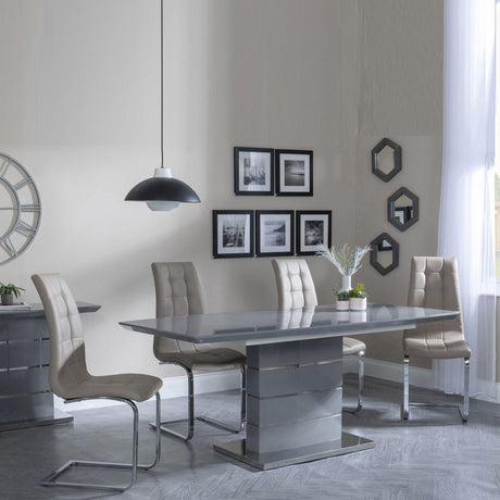 Rimini Grey Gloss Extending Dining Set - Jamison Beige Faux Leather Dining Chair-2