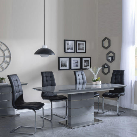 Rimini Grey Gloss Extending Dining Set - Jamison Black Faux Leather Dining Chair-3