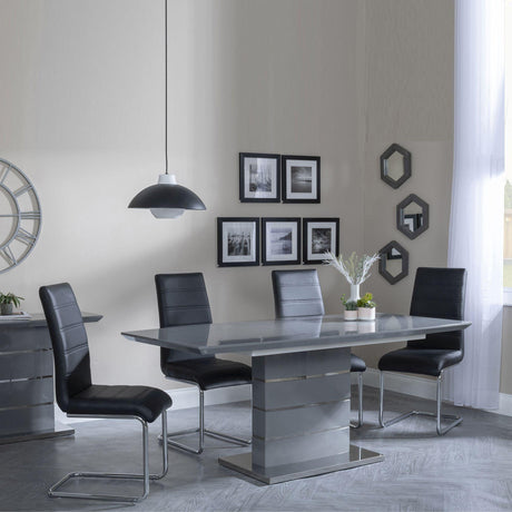 Rimini Grey Gloss Extending Dining Set - Roma Black Faux Leather Dining Chair-2
