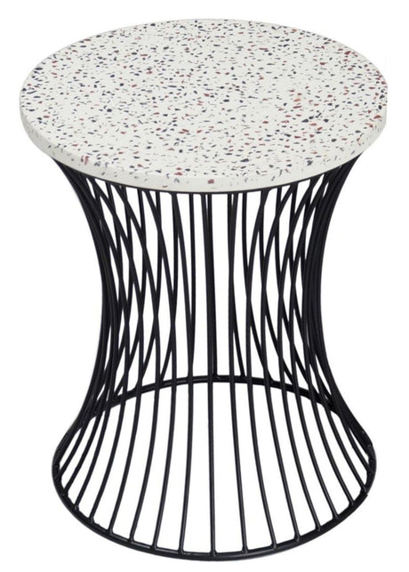 Ritz Terrazzo Drum Shape Accent Table, Black Wire Metal Base