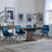 Catalina Black Ceramic Extending Pedastal Dining Set - Arctic Blue Velvet Fabric Swivel Dining Chair-3