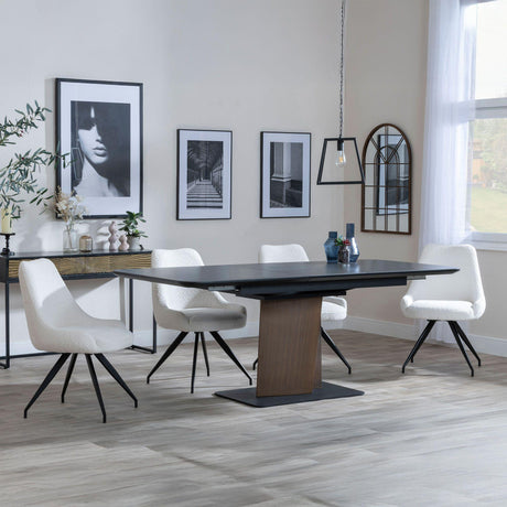 Catalina Black Ceramic Extending Pedastal Dining Set - Arctic Cream Velvet Fabric Swivel Dining Chair-4