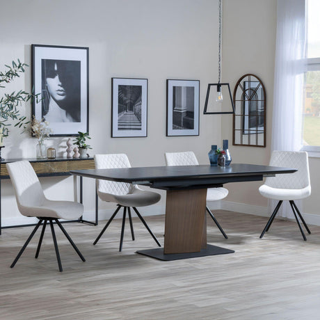 Catalina Black Ceramic Extending Pedastal Dining Set - Boden Cream Fabric Swivel Dining Chair-2