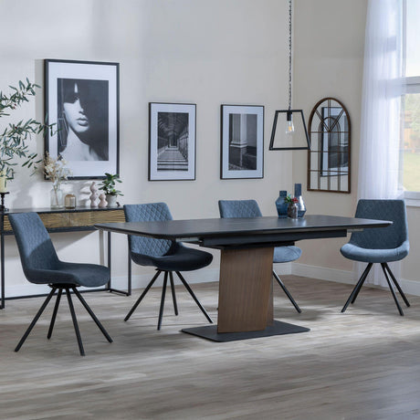 Catalina Black Ceramic Extending Pedastal Dining Set - Boden Dark Grey Fabric Swivel Dining Chair-5