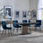Catalina Black Ceramic Extending Pedastal Dining Set - Corona Blue Fabric Chairs-4